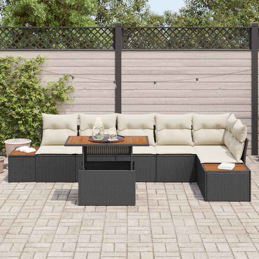Kerti Kanapé Szett tárolóval 7 pcs Fekete Poli rattan
