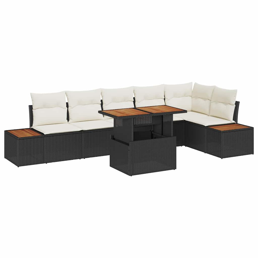 Kerti Kanapé Szett tárolóval 7 pcs Fekete Poli rattan