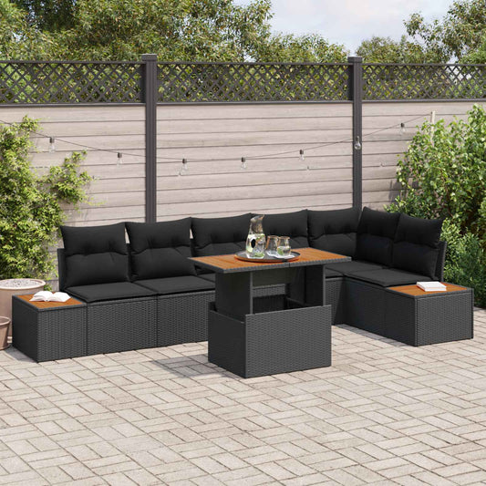 Kerti Kanapé Szett tárolóval 7 pcs Fekete Poli rattan