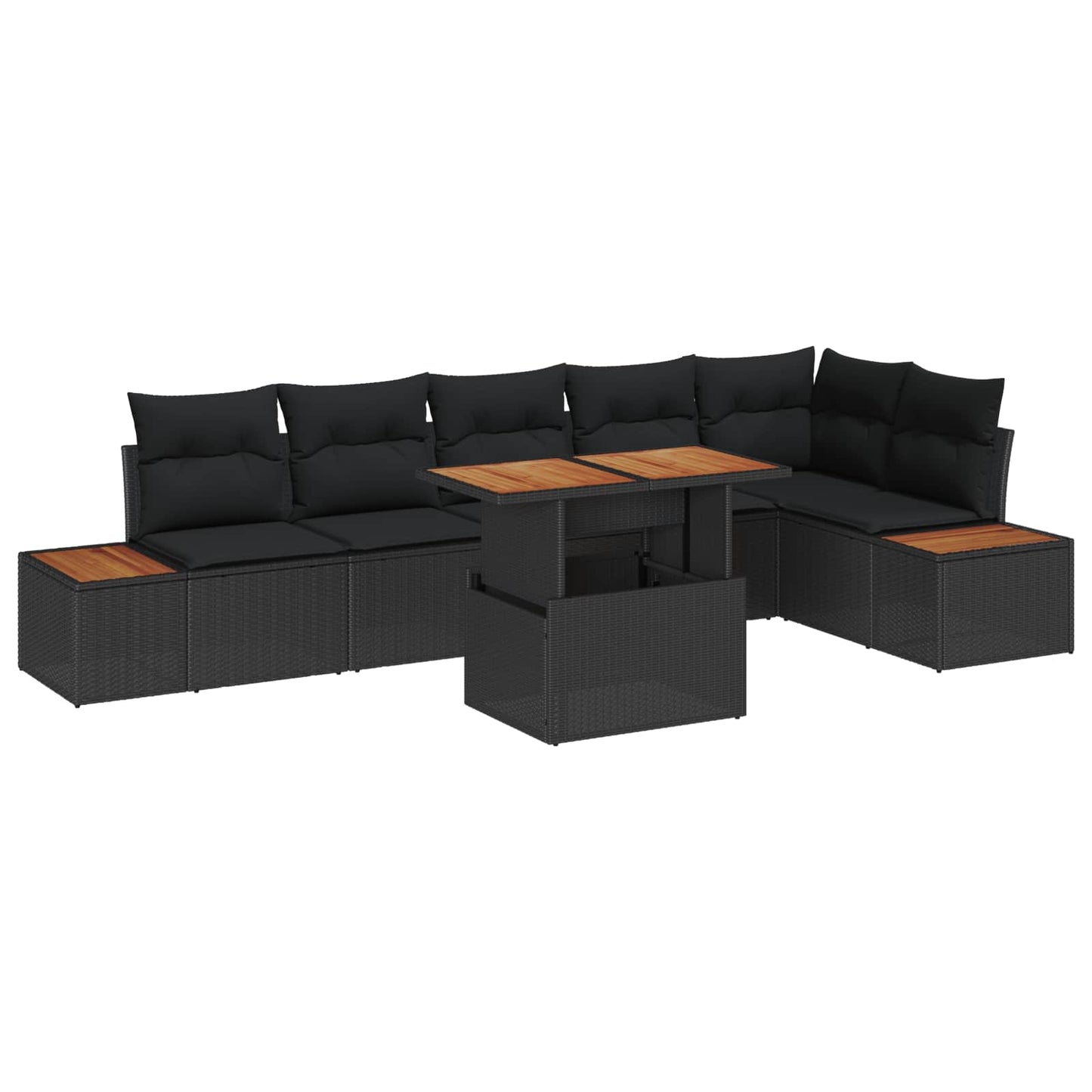 Kerti Kanapé Szett tárolóval 7 pcs Fekete Poli rattan