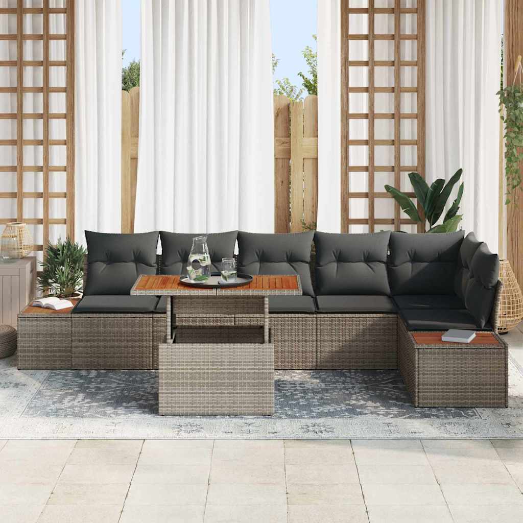 Kerti Kanapé Szett tárolóval 7 pcs Szürke Poli rattan
