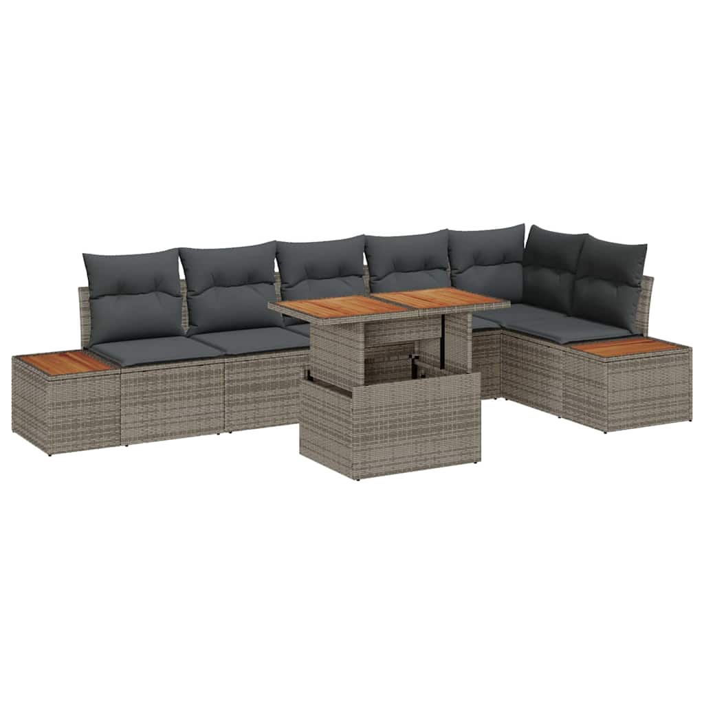 Kerti Kanapé Szett tárolóval 7 pcs Szürke Poli rattan
