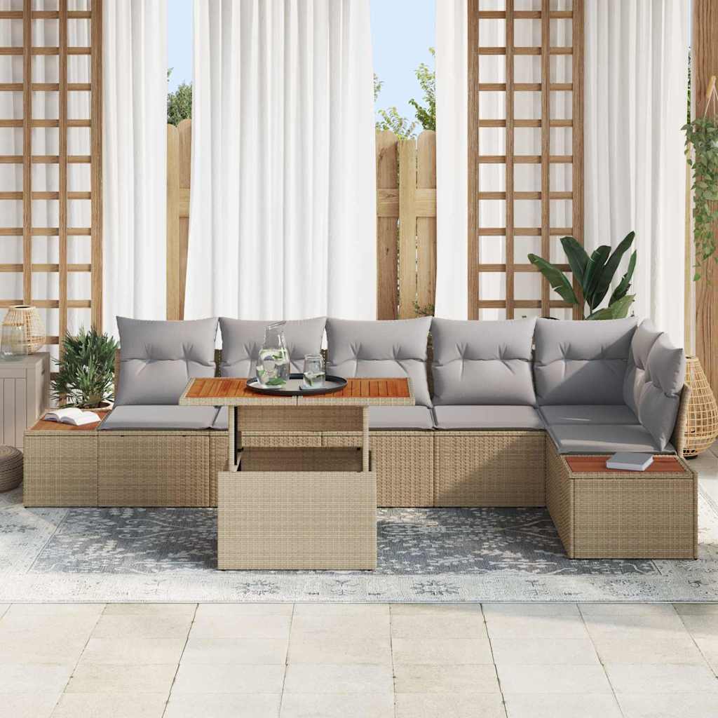 Kerti Kanapé Szett tárolóval 7 pcs Bézs Poli rattan