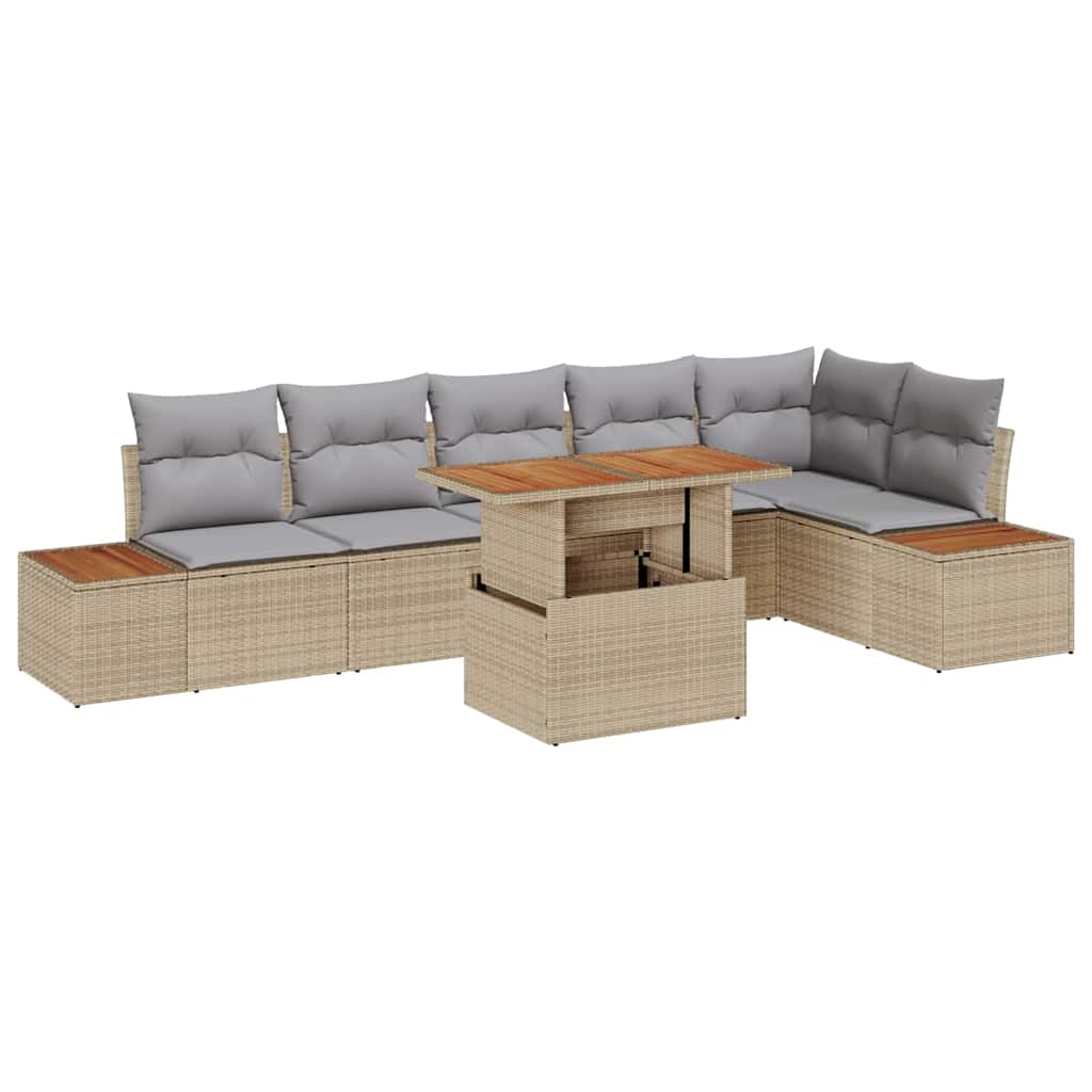 Kerti Kanapé Szett tárolóval 7 pcs Bézs Poli rattan