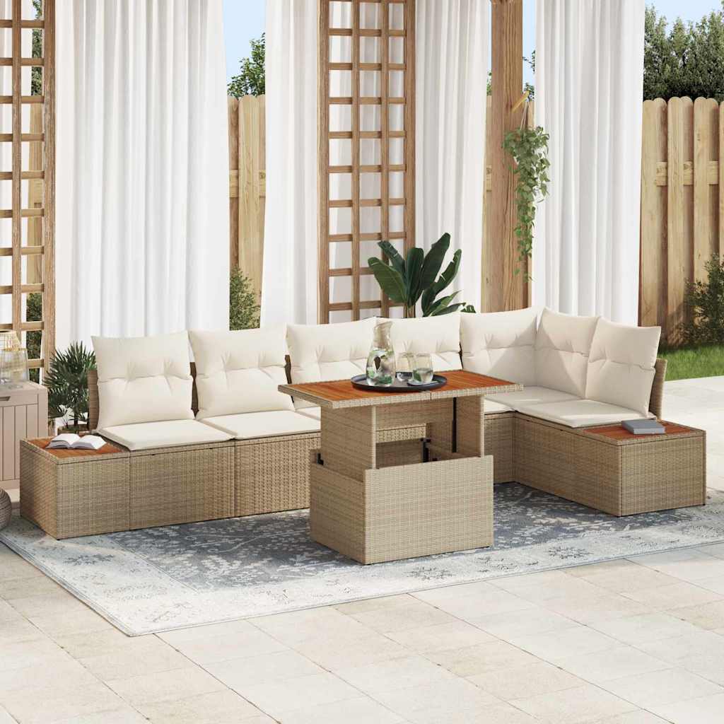 Kerti Kanapé Szett tárolóval 7 pcs Bézs Poli rattan