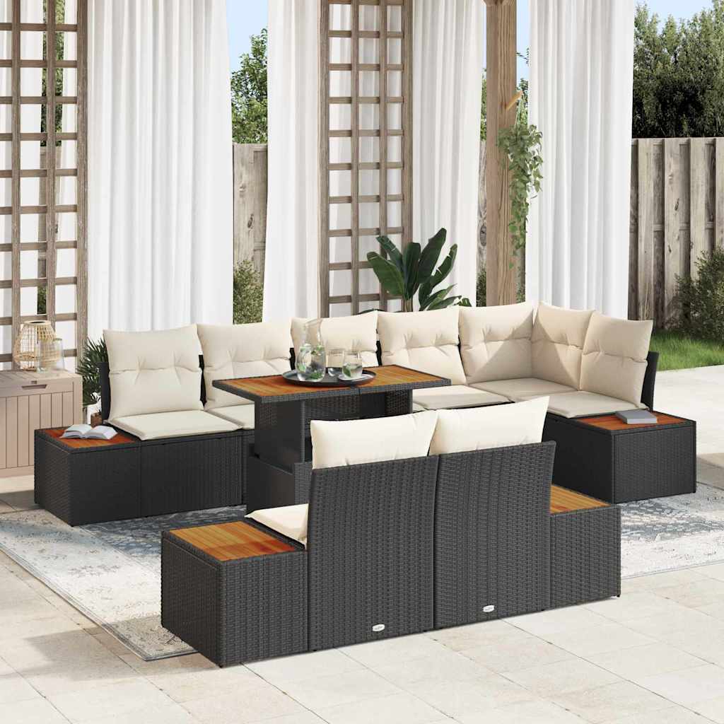 Kerti Kanapé Szett tárolóval 9 pcs Fekete Poli rattan