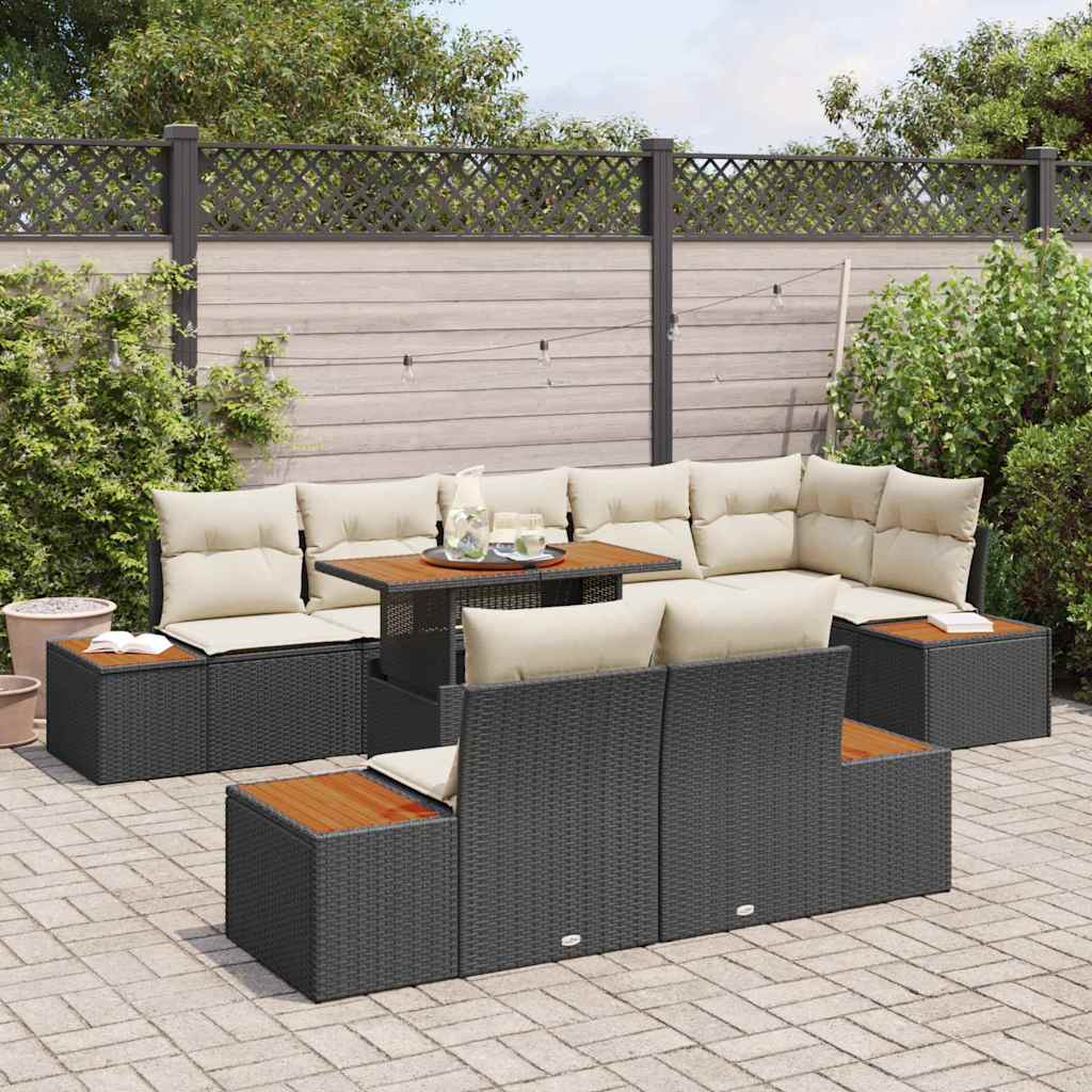 Kerti Kanapé Szett tárolóval 9 pcs Fekete Poli rattan