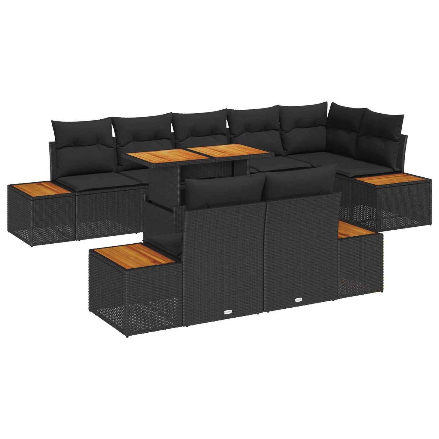 Kerti Kanapé Szett tárolóval 9 pcs Fekete Poli rattan