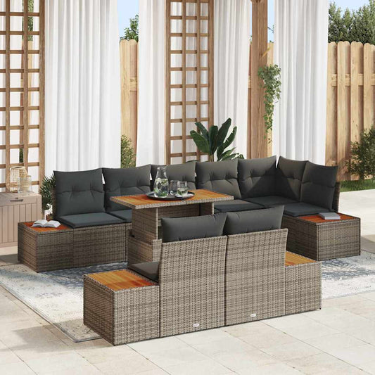 Kerti Kanapé Szett tárolóval 9 pcs Szürke Poli rattan