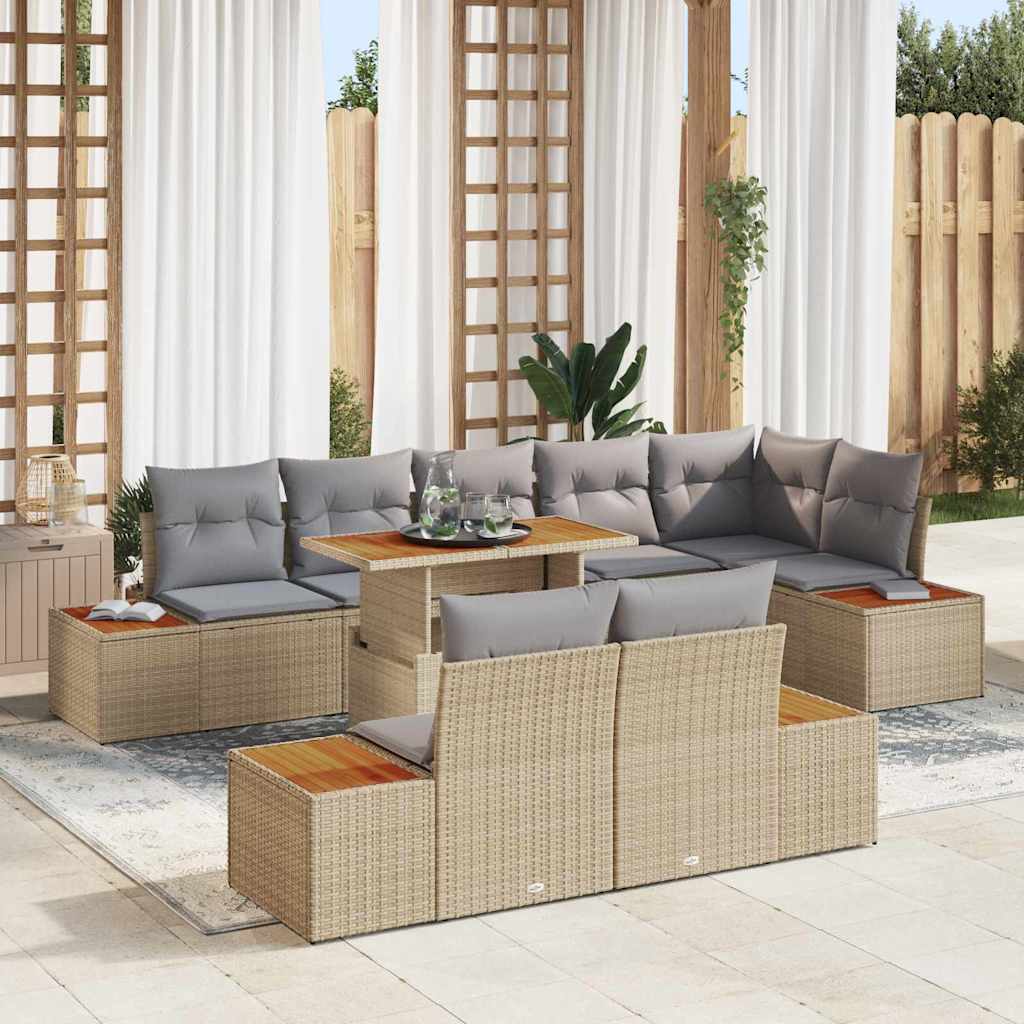 Kerti Kanapé Szett tárolóval 9 pcs Bézs Poli rattan