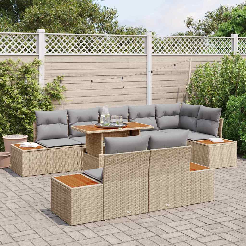 Kerti Kanapé Szett tárolóval 9 pcs Bézs Poli rattan