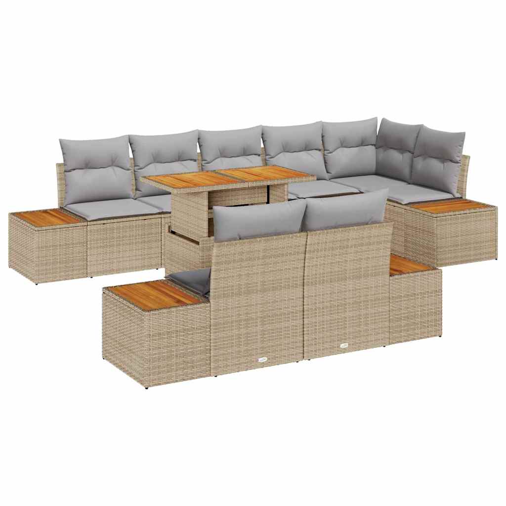 Kerti Kanapé Szett tárolóval 9 pcs Bézs Poli rattan