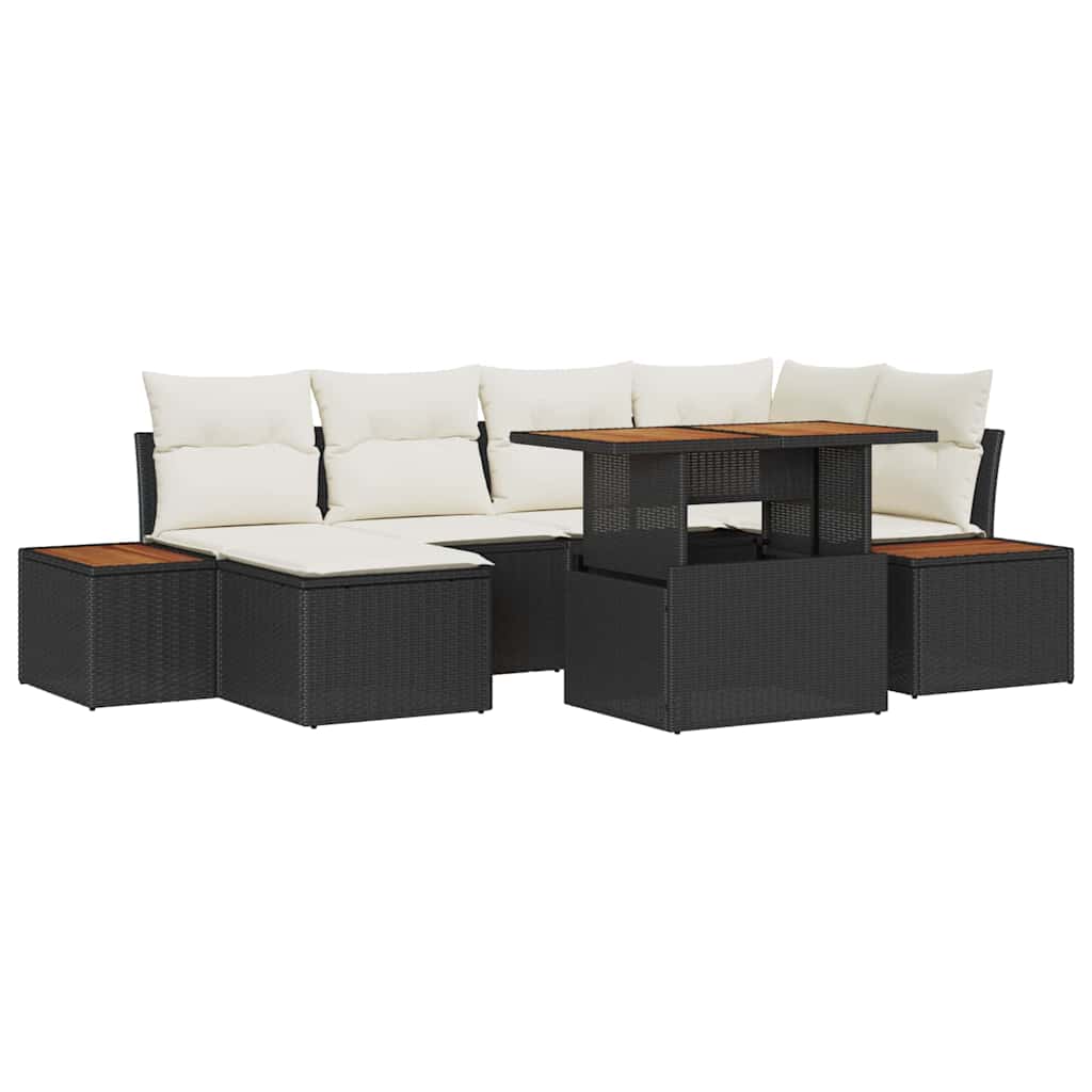 Kerti Kanapé Szett tárolóval 7 pcs Fekete Poli rattan