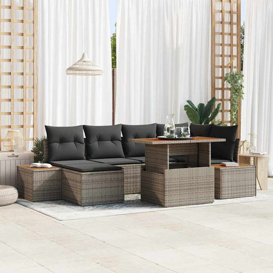 Kerti Kanapé Szett tárolóval 7 pcs Szürke Poli rattan
