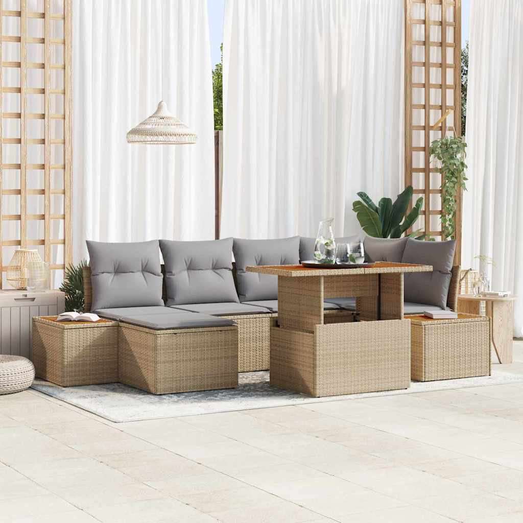 Kerti Kanapé Szett tárolóval 7 pcs Bézs Poli rattan