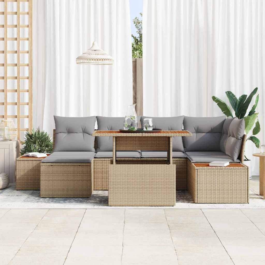 Kerti Kanapé Szett tárolóval 7 pcs Bézs Poli rattan