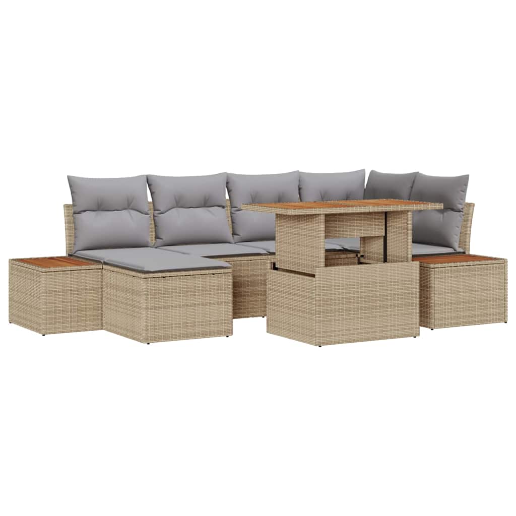 Kerti Kanapé Szett tárolóval 7 pcs Bézs Poli rattan