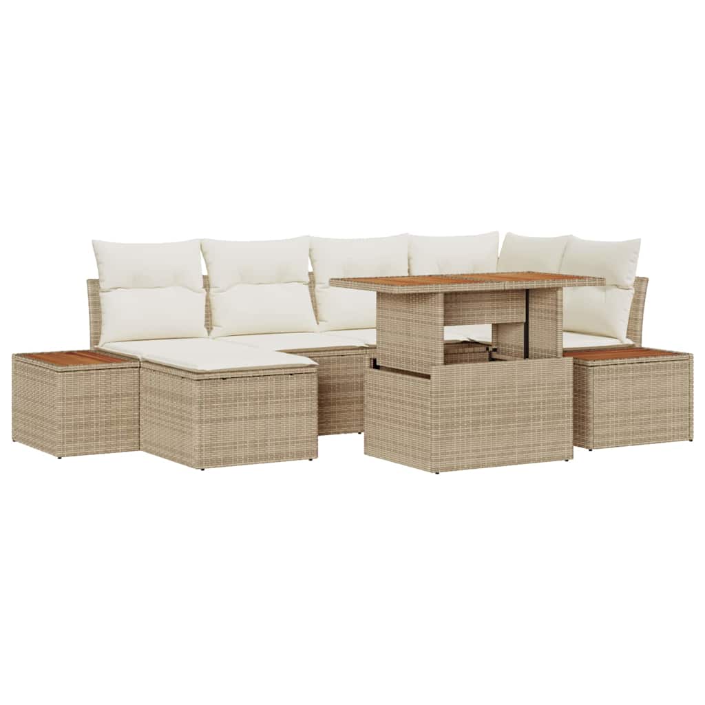 Kerti Kanapé Szett tárolóval 7 pcs Bézs Poli rattan