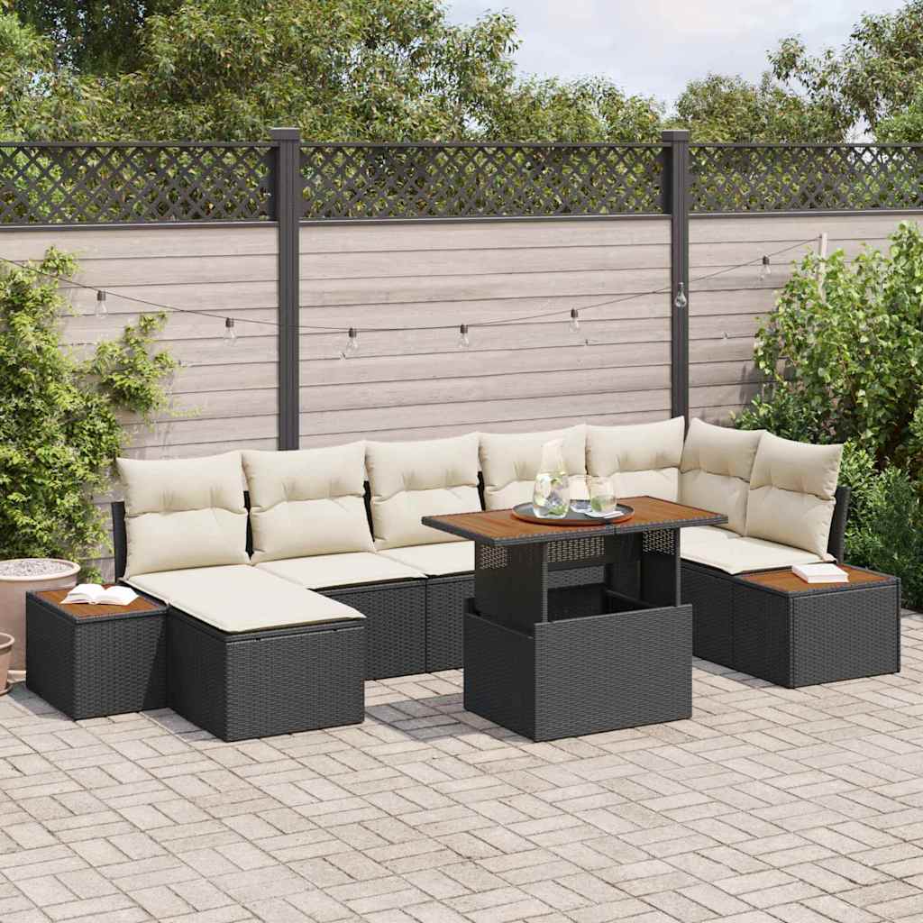 Kerti Kanapé Szett tárolóval 8 pcs Fekete Poli rattan