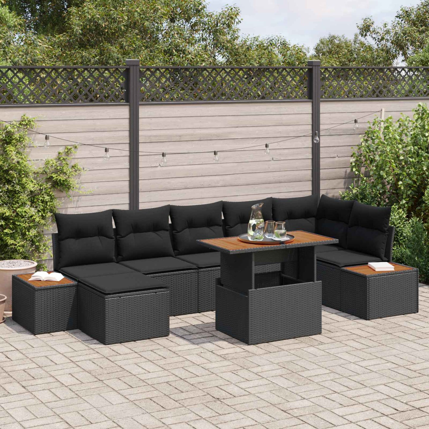 Kerti Kanapé Szett tárolóval 8 pcs Fekete Poli rattan