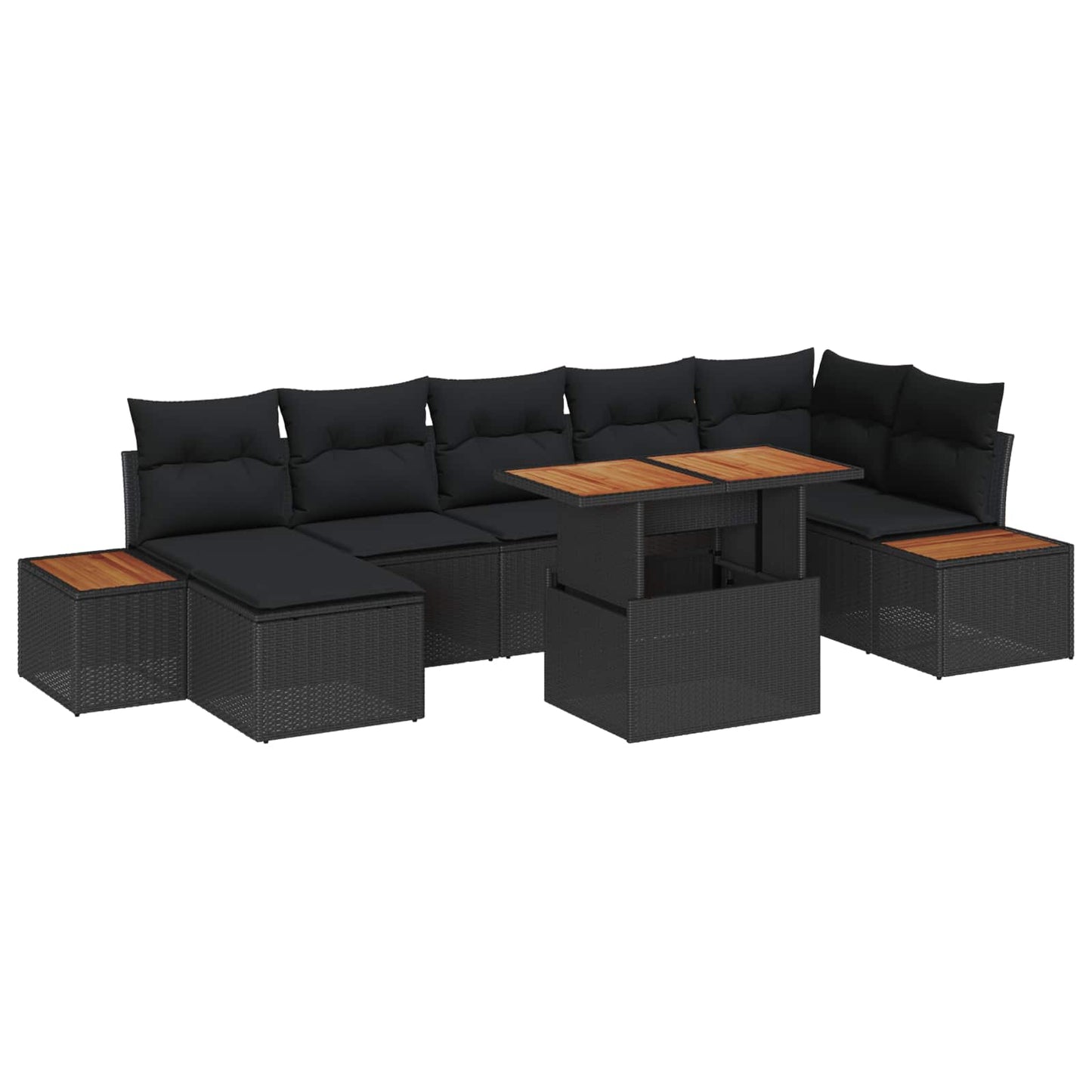 Kerti Kanapé Szett tárolóval 8 pcs Fekete Poli rattan