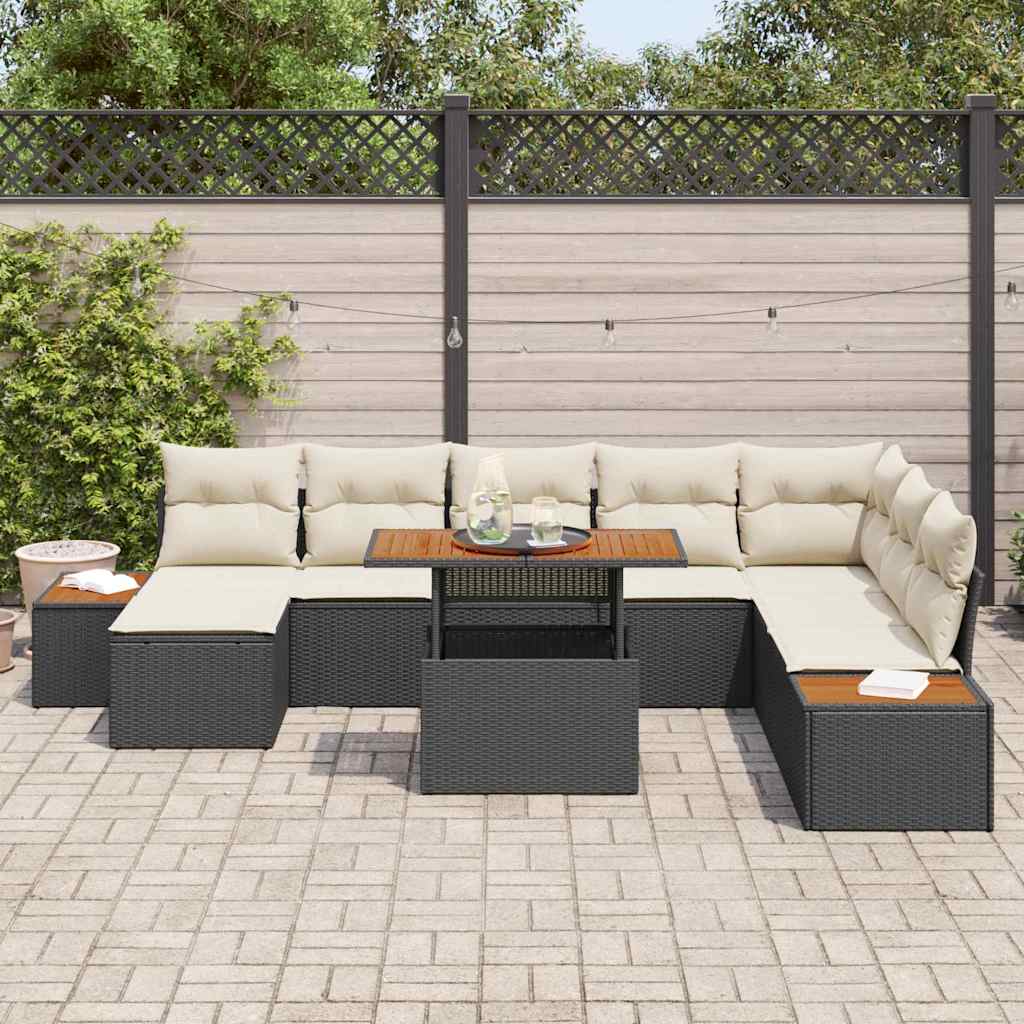 Kerti Kanapé Szett tárolóval 9 pcs Fekete Poli rattan