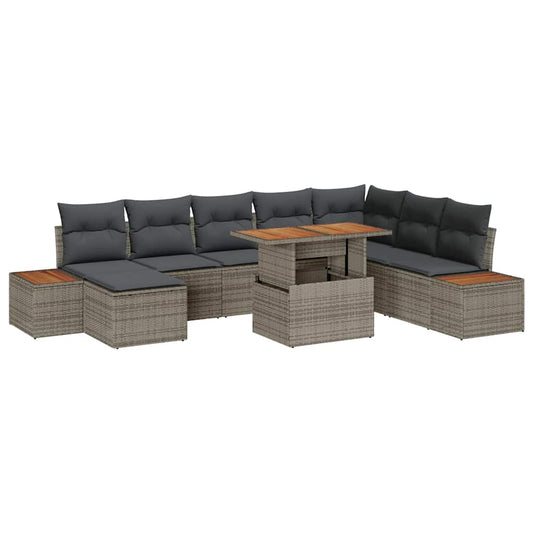 Kerti Kanapé Szett tárolóval 9 pcs Szürke Poli rattan