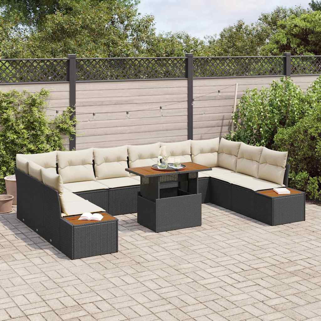 Kerti Kanapé Szett tárolóval 11 pcs Fekete Poli rattan