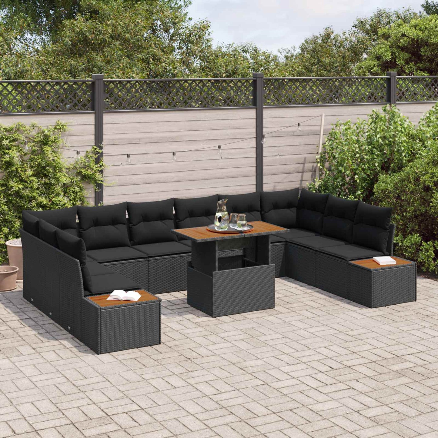 Kerti Kanapé Szett tárolóval 11 pcs Fekete Poli rattan
