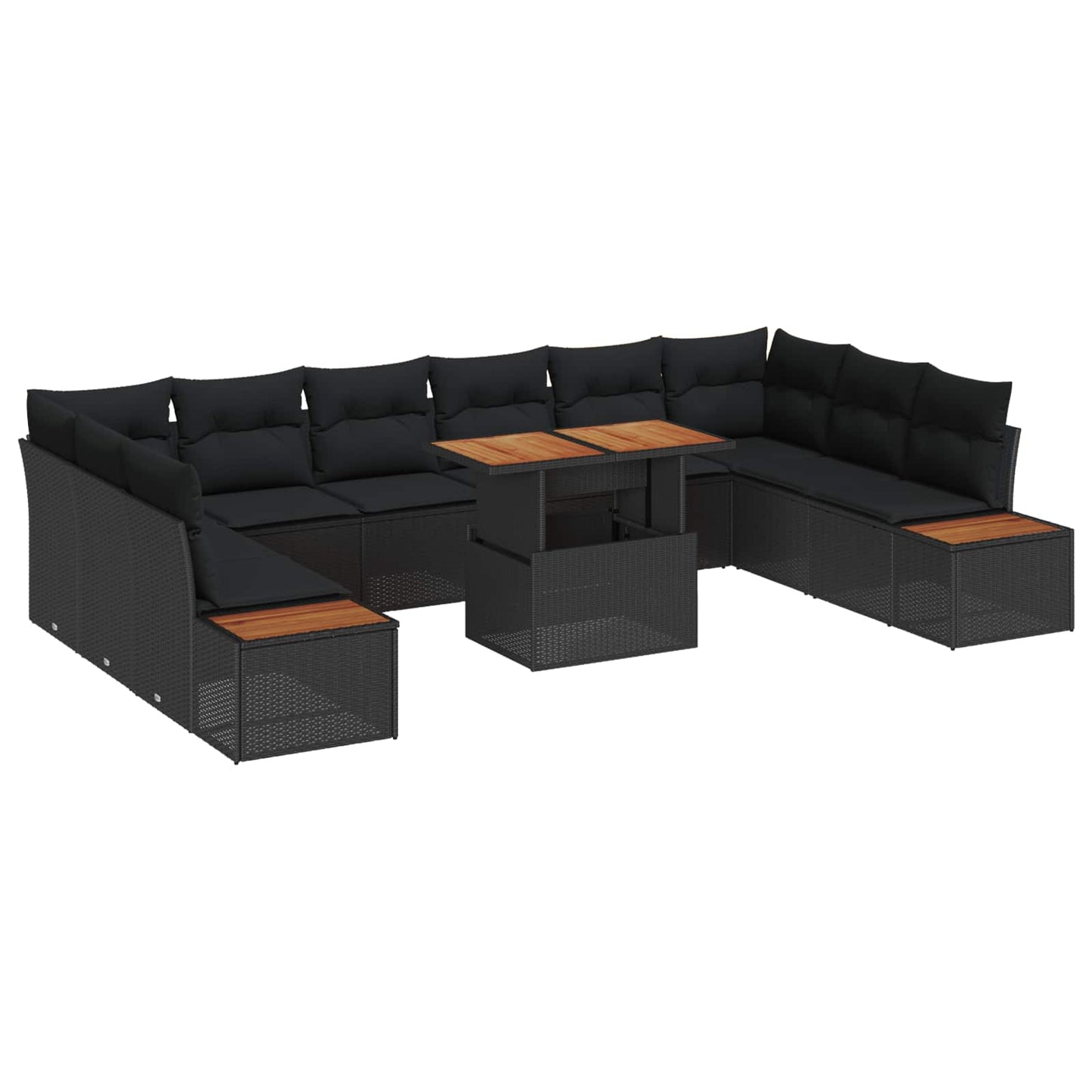 Kerti Kanapé Szett tárolóval 11 pcs Fekete Poli rattan