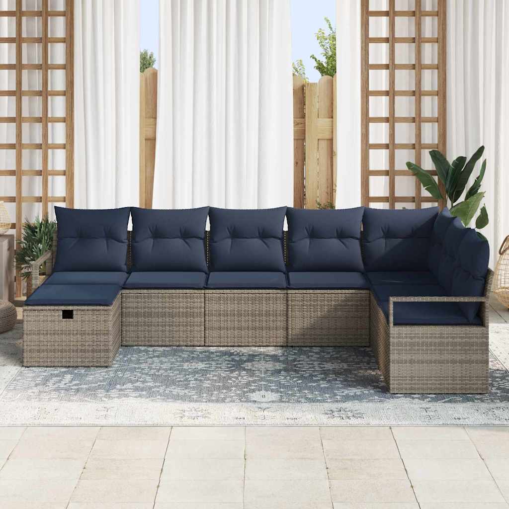 Kanapé Szett párnával tárolóval 8 pcs Szürke polirattan