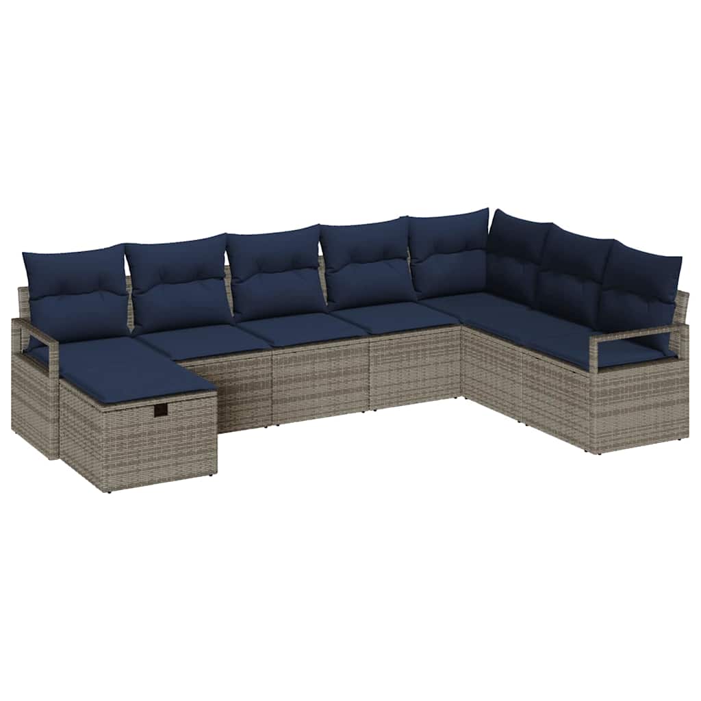Kanapé Szett párnával tárolóval 8 pcs Szürke polirattan