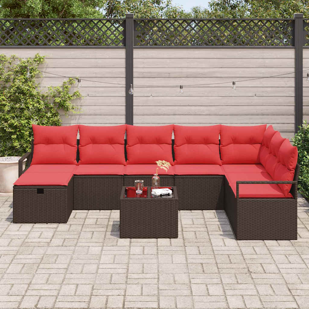 Kanapé Szett párnával tárolóval 9 pcs Barna polirattan