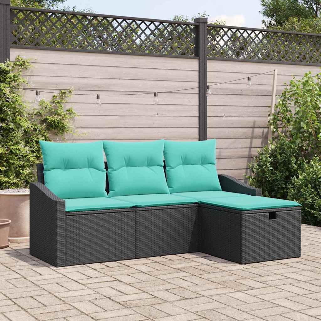 Kanapé Szett párnával tárolóval 4 pcs Fekete Poli rattan