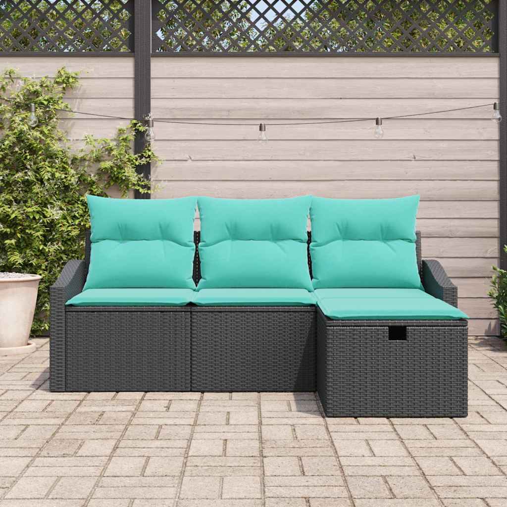 Kanapé Szett párnával tárolóval 4 pcs Fekete Poli rattan