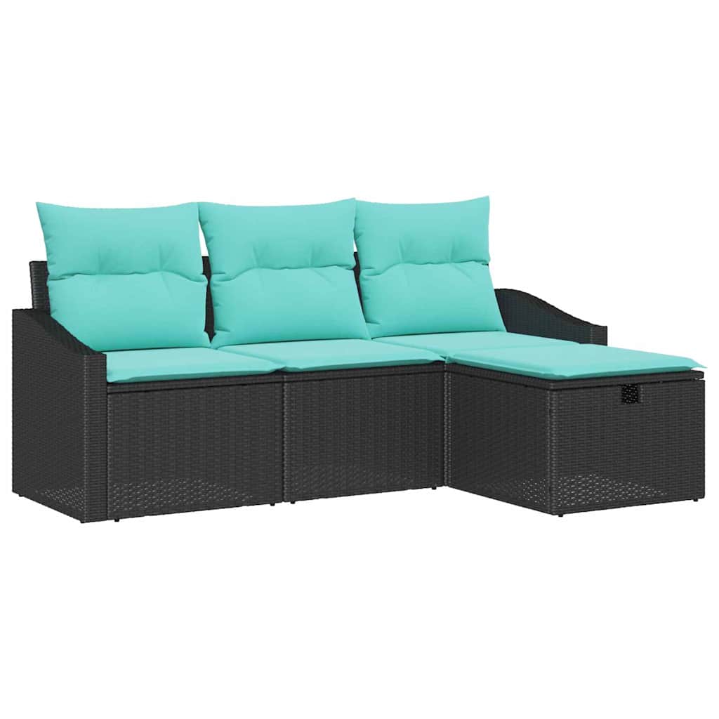 Kanapé Szett párnával tárolóval 4 pcs Fekete Poli rattan