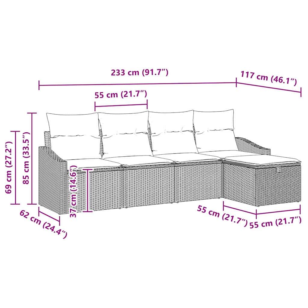 Kanapé Szett 5 db Szürke polirattan