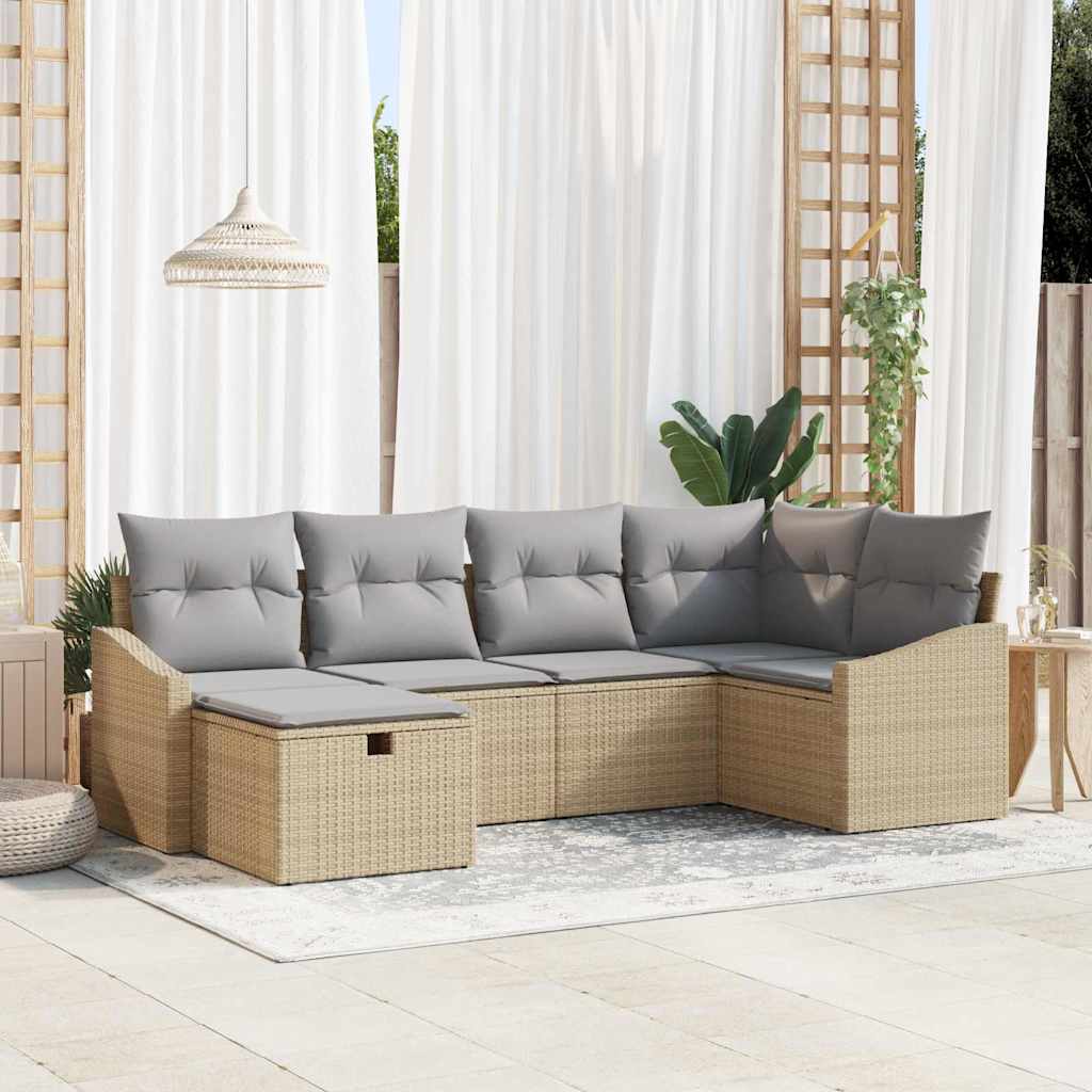 Kanapé Szett 6 db Beige és Világosszürke polirattan