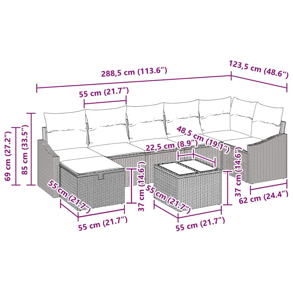 Kanapé Szett párnával tárolóval 8 pcs polirattan