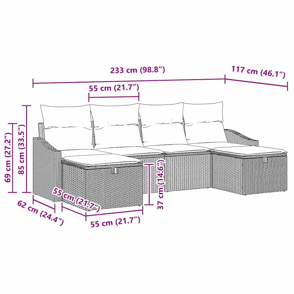 Kerti Kanapé Szett 6 db polirattan