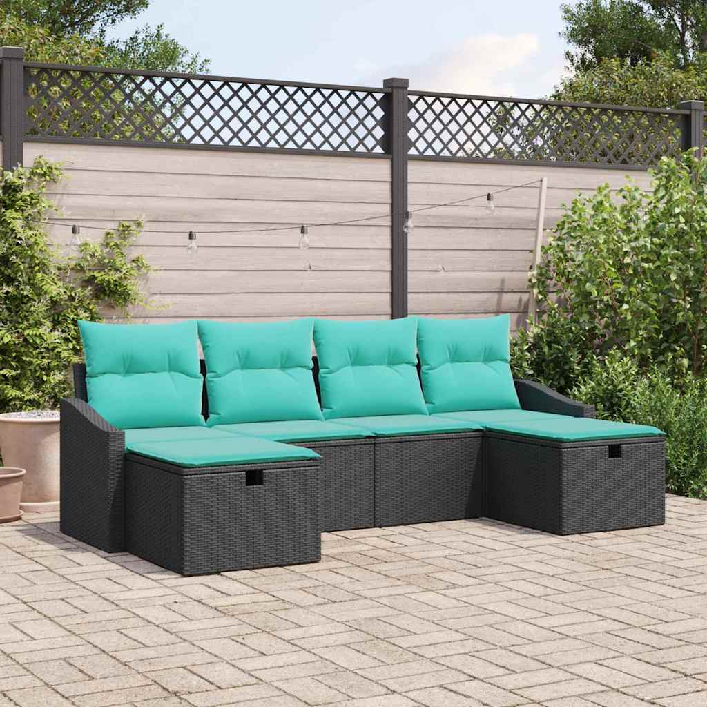 Kerti Kanapé Szett párnával 6 pcs Fekete Poli rattan