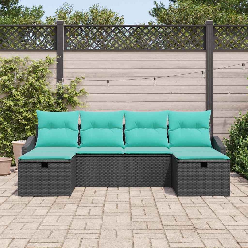 Kerti Kanapé Szett párnával 6 pcs Fekete Poli rattan