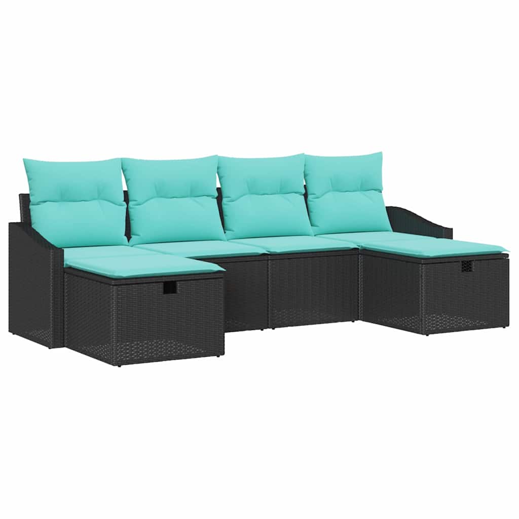 Kerti Kanapé Szett párnával 6 pcs Fekete Poli rattan