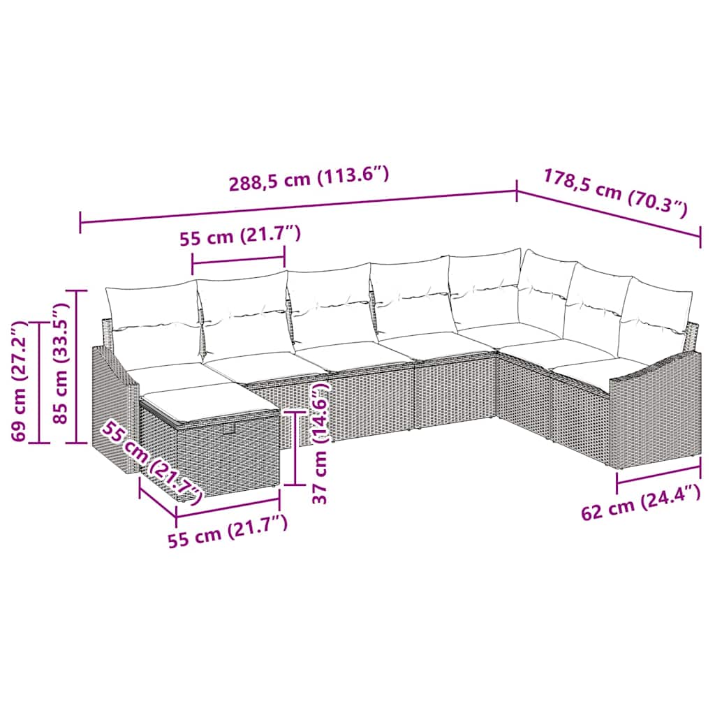 Kerti Kanapé Szett 8 db polirattan