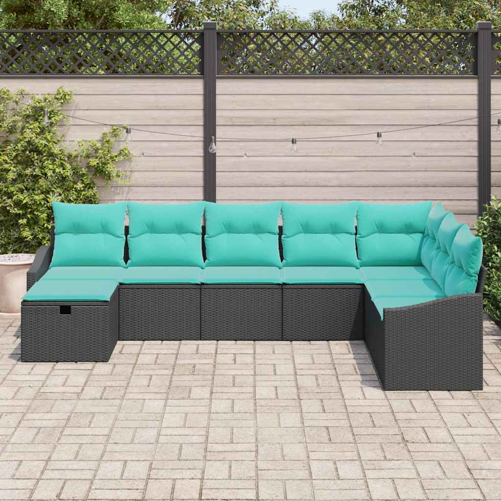 Kerti Kanapé Szett párnával 8 pcs Fekete Poli rattan