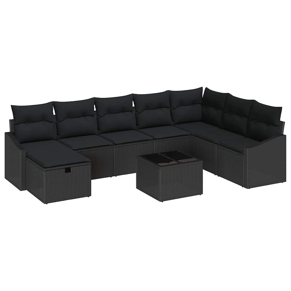 Kerti Kanapé Szett párnával 9 pcs Fekete Poli rattan