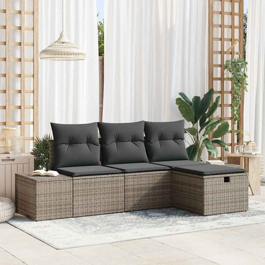 Kerti Kanapé Szett párnával 4 pcs Szürke Poli rattan