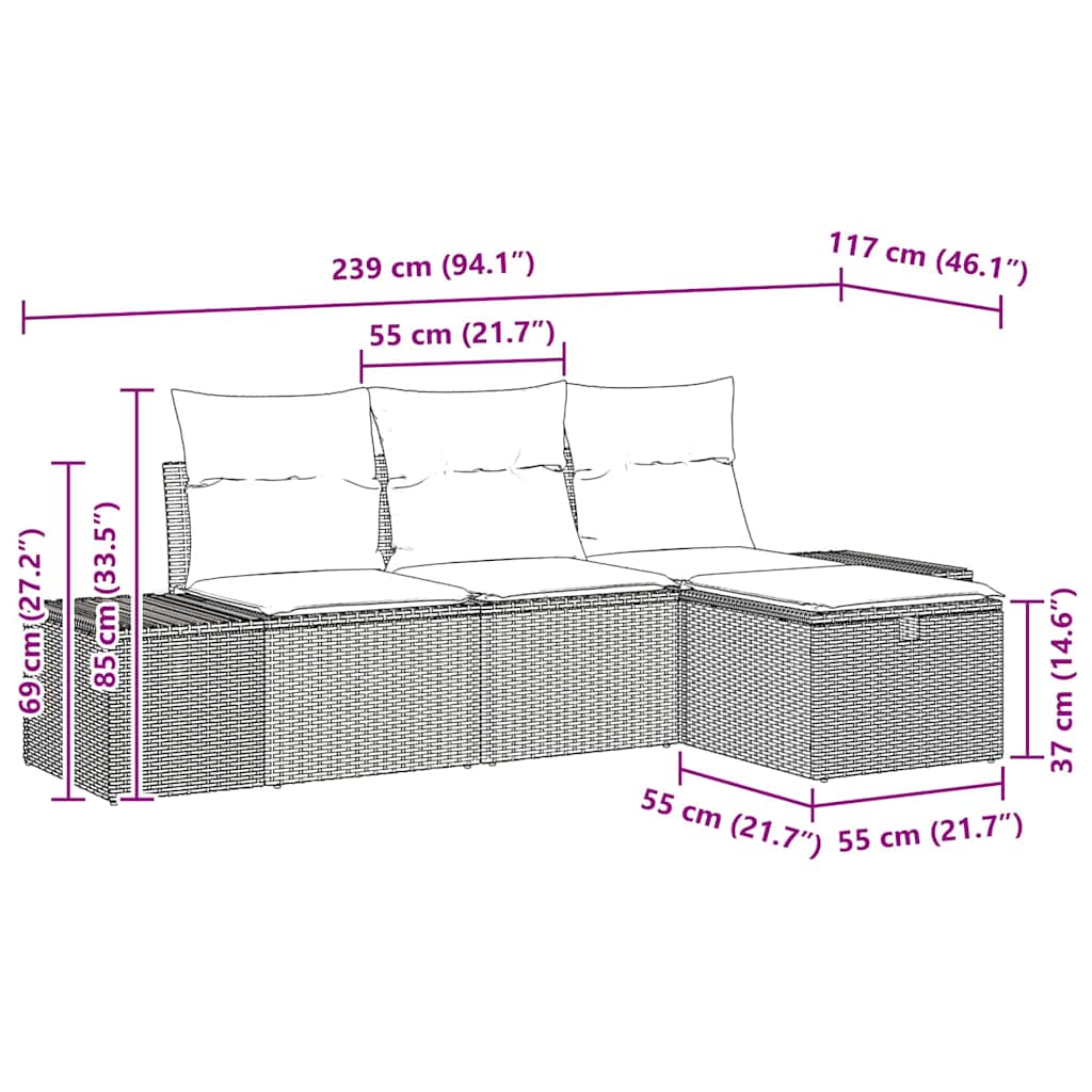 Kerti Kanapé Szett 4 db polirattan