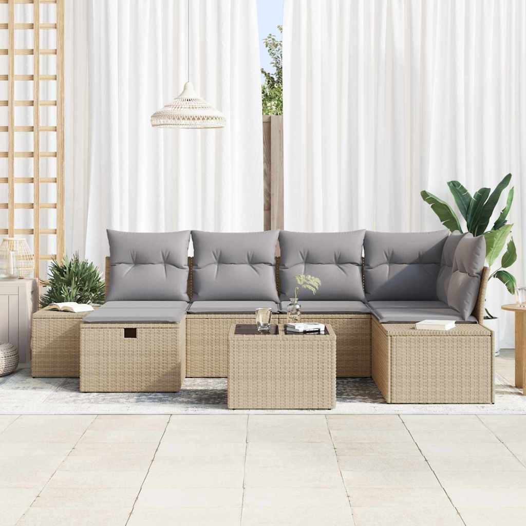 Kerti Kanapé Szett 7 db Bézs polirattan