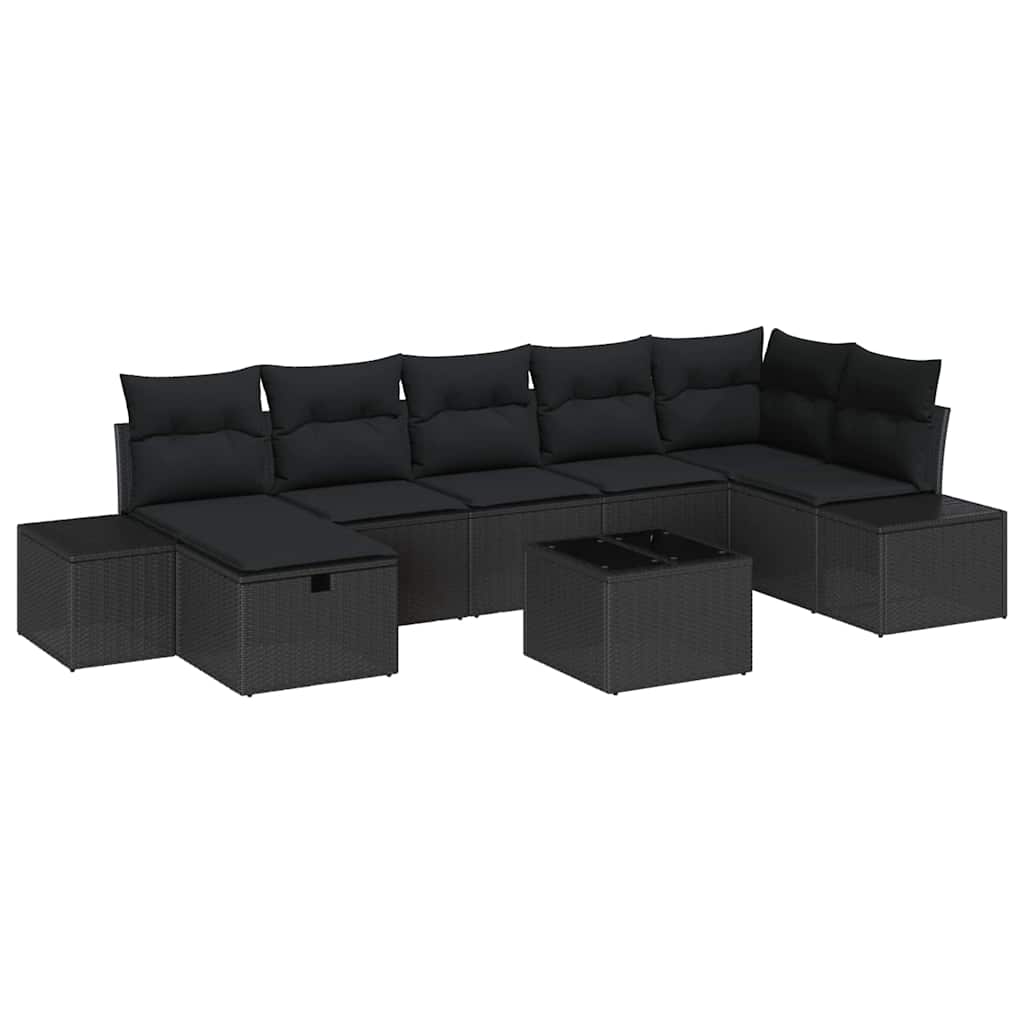Kerti Kanapé Szett párnával 8 pcs Fekete polirattan